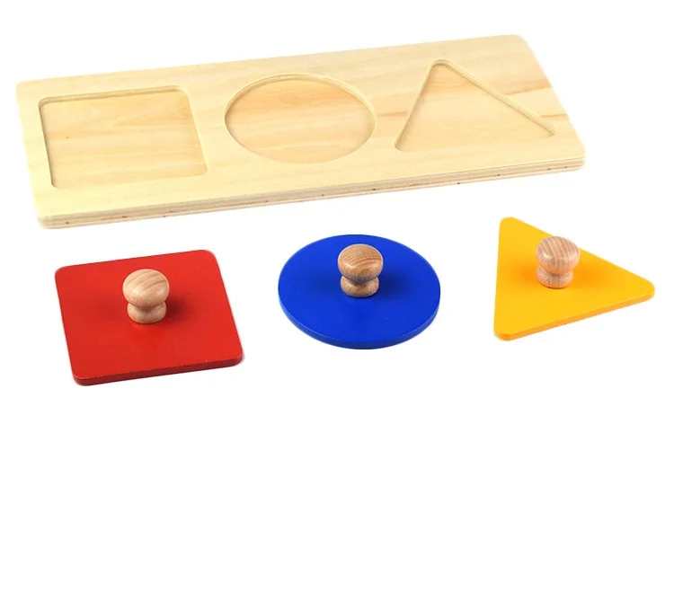 Детские материалы montessori деревянные игрушки математические игрушки геометрическая форма вставки 3 комплекта красные, синие желтый Треугольники квадратные ручки