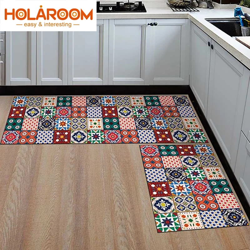 

1 Piece Kitchen Rug Cheaper Anti-slip Modern Area Rugs Living Room Balcony Bathroom Printed Carpet Doormat Hallway Geometric Mat