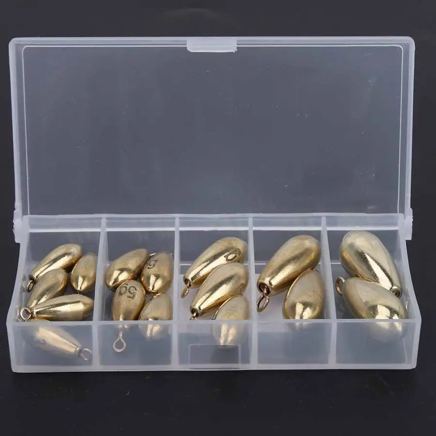 16pcs/Box Copper Fishing Sinkers Weights Anglers 3.5g 5g 7g 10g 14g Fishing Weights Sinkers Fishing Tackle Accessory Tools