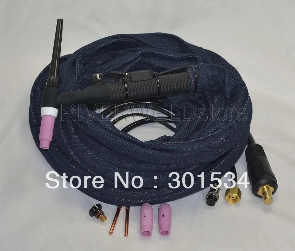 

WP-26FV-25R TIG Welding Torch Complete 25 Foot 7.6Meter 200Amp Air-Cooled Flexible & Gas-Valve Control TIG Torch Head Body