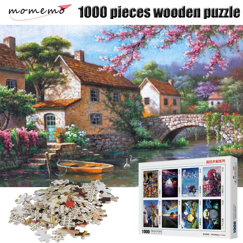 

MOMEMO Summer Stream Bridge Landscape Puzzle 1000 Pieces Adults Wooden Jigsaw Puzzle Children's Assembling Toys Puzzle Game