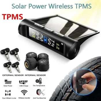 

Solar Car TPMS Wireless Tire Pressure Monitor LCD Display Alarm System With 4 External Sensor Real-time Monitoring For urban SUV