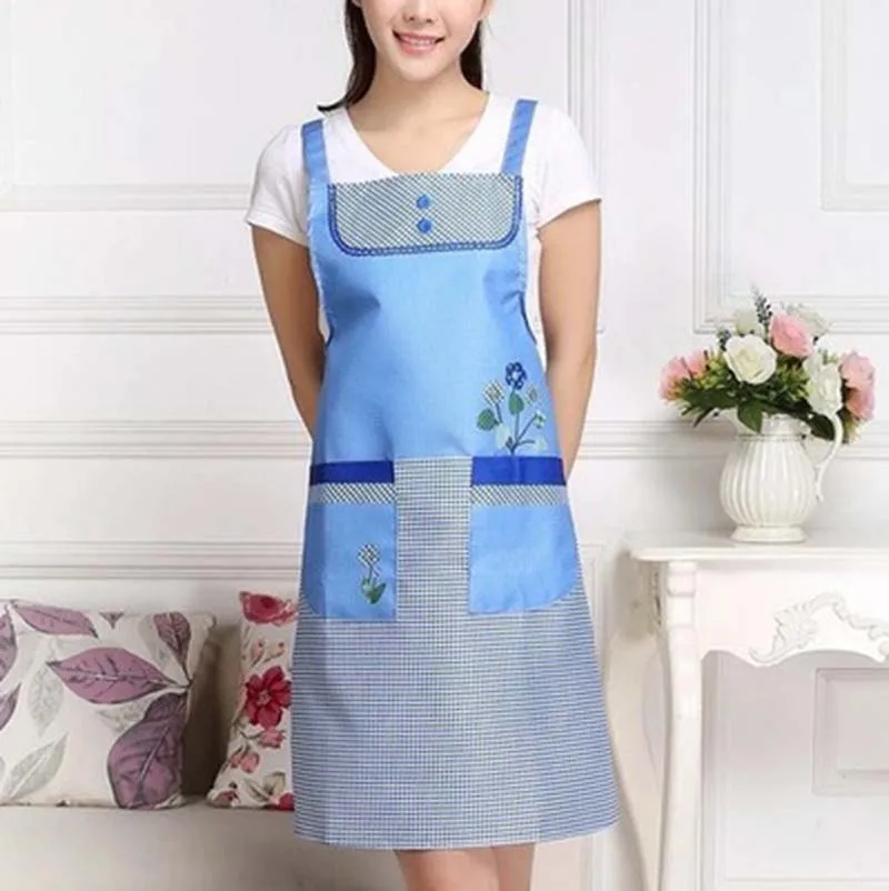 Fashion Women Floral Bowknot Cooking Kitchen Restaurant Bib Apron With Pocket oil-proof waterproof Chef Kitchen Cooking apron
