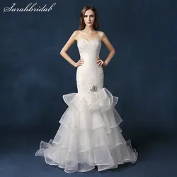 Халат De mariée 2019 Новые поступления Длинные Свадебные платья Милая Многоуровневое Кристалл оборками на молнии Pleat Vestido De Noiva SLW098