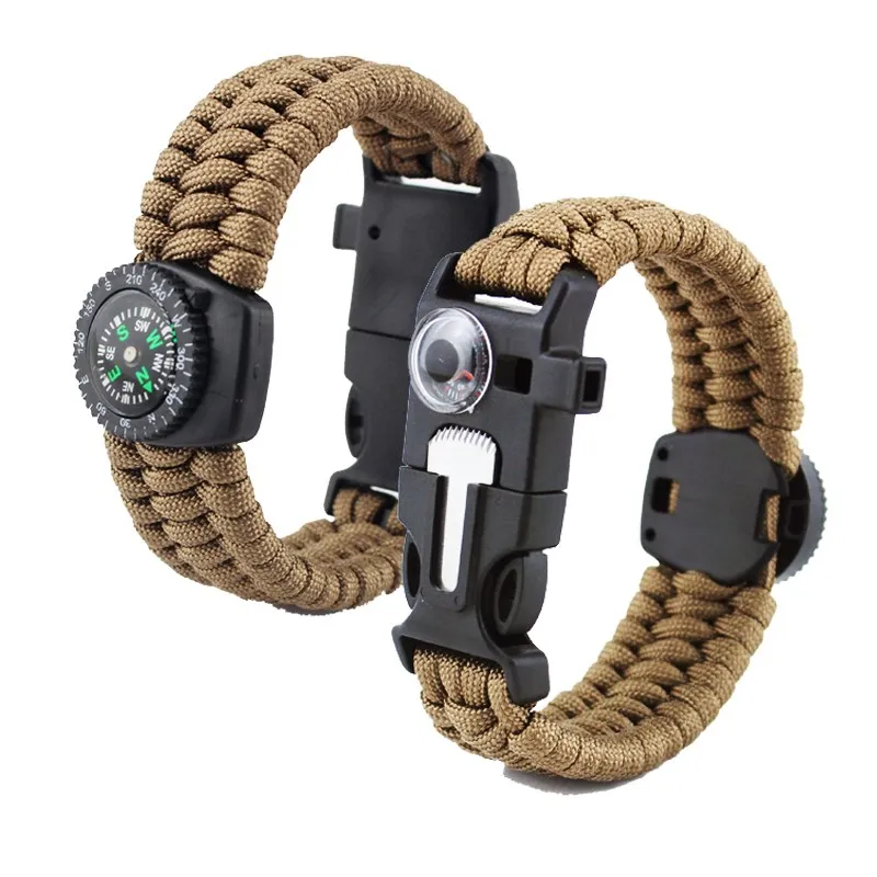 Thermometer Compass Men/Women Paracord Survival Bracelet Outdoor Sports