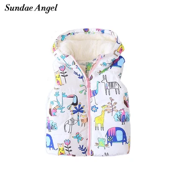 

Sundae Angel Vest boys Hooded Animal Pattern Waistcoat Sleevless Cartoon Warm Vest for girls Kids Baby Velvet Outerwear Coats