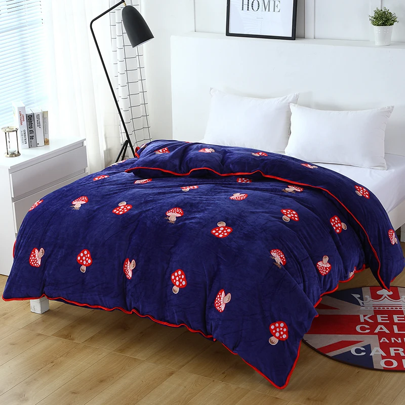 

1 Pce Dark Blue + Red Mushroom Fashion Bed Linen Set Bedding Sets Bedspread Bedclothes Modern Style Duvet Cover Quilt Cover Soft