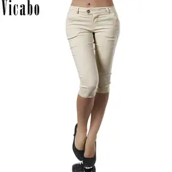 Vicabo 2018 женские летние однотонные брюки Капри Повседневное до середины икры Длина середины талии узкие брюки элегантные женские