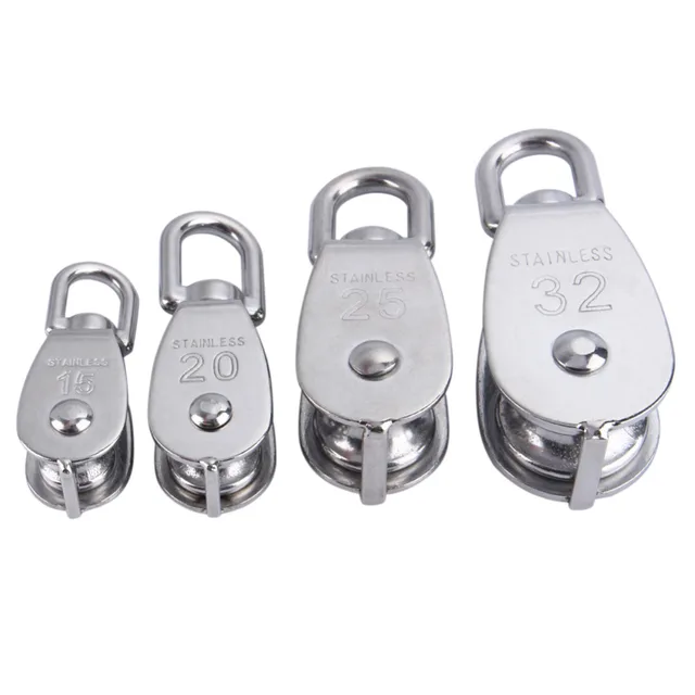 4Pcs/Set M15/M20/M25/M32 Stainless Steel Pulleys Heavy Duty Steel Single Wheel Swivel Lifting Rope Pulley Block For Wire Rope