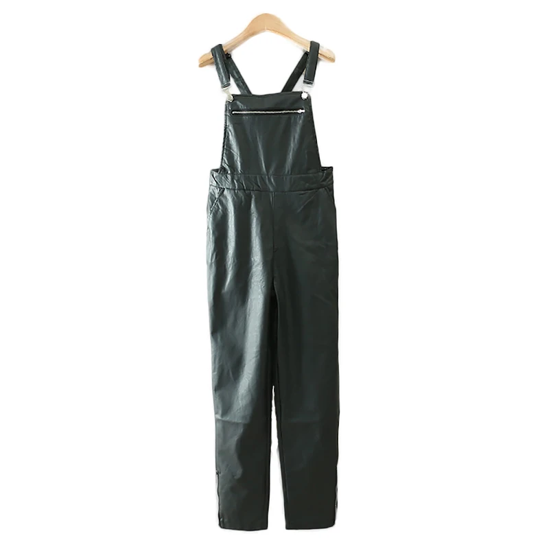 Fashion Strap Diagonal Pocket Leather Jumpsuits Pants Fashion Strap Diagonal Pocket Leather Jumpsuits Pants
