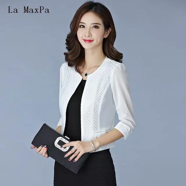 

Jaqueta Feminina 2018 Summer Business Women Gauze Mesh Cardigan Short Jackets Ladies Black/White Slim Hollow Out Thin Outwear