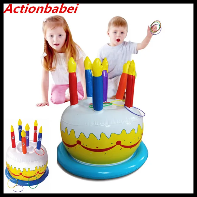new Inflatable Birthday Cake Ring Toss Party Game Toys Kids Christmas
