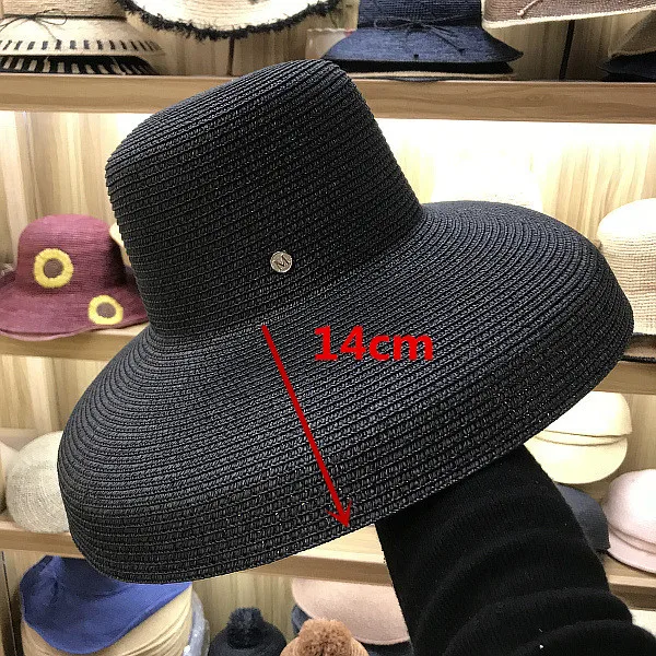 

axi-4-solid sBritish big factory produce design summer Black white Hepburn elegant lady straw leisure cap women bucket hat
