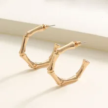 RE модные серьги из сплава серебра и золота с бамбуком для женщин и мужчин, открытые панковские круглые серьги-гвоздики, Винтажные Ювелирные изделия B34