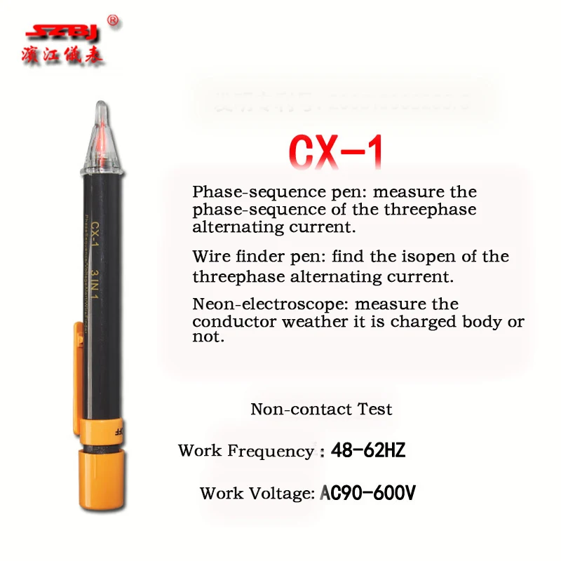 

SZBJ 3-in-1 Non-contact Phase Indicator CX-1 Phase Sequence Meter phase-qequence pen wire finder pen neon-electroscope