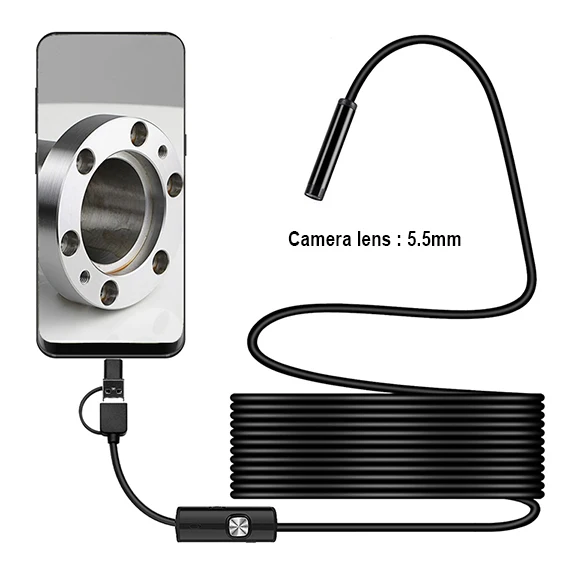 Бороскоп 2 м 1 м гибкий эндоскоп камера бороскоп 5,5 мм 7 мм объектив MircroUSB Тип C для смартфона Android PC MAC - Цвет: 3in1 5.5mm