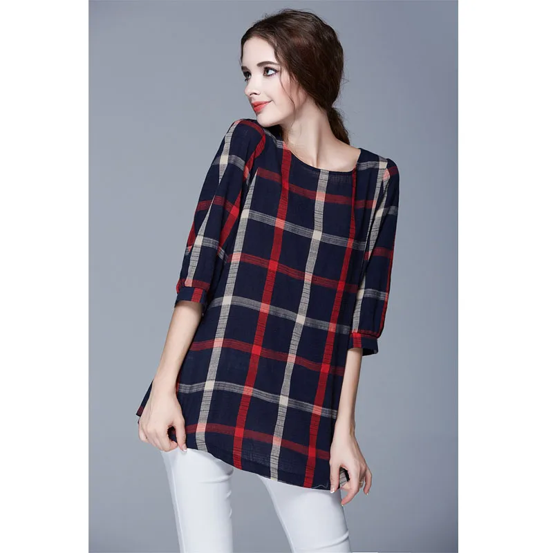 Las Autumn Red Plaid Linen Tee Shirt Women Casual Office Work Las Autumn Red Plaid Linen Tee Shirt Women Casual Office Work Wear Tops Plus Size 5xl 4xl T Clothing Tees Fall 2016 New In Shirts From S