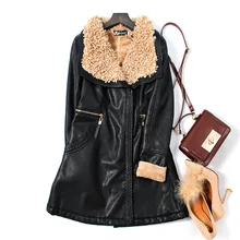 Leather Jacket Women Black Real Fur Thick Windproof Warm Lamb Cashmere Plus Size Long Women Parka Winter Leather Jacket Coat