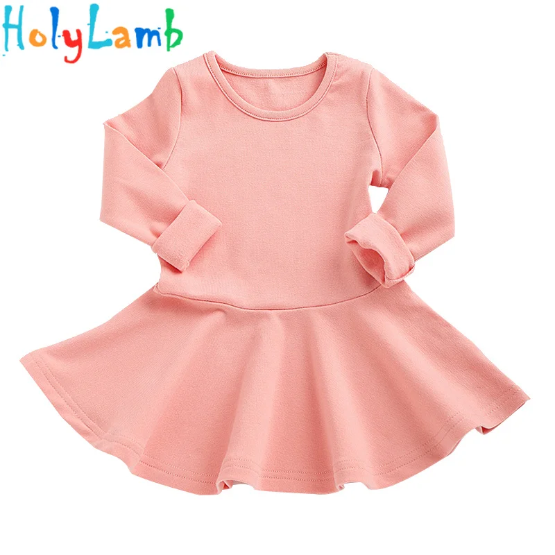 

2018 Candy Color Cotton Baby Girl Princess Dress Spring Autumn Full Sleeve Solid O-neck Casual Kids Pleated Dresses Girl Dress