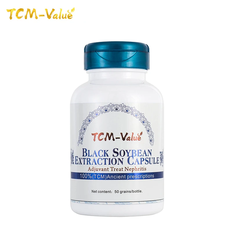 

TCM-Value Black Soybean Extraction Capsule, Adjuvant Treat Nephritis, Cure Sour waist and knee, tinnitus and vertigo, 50pcs