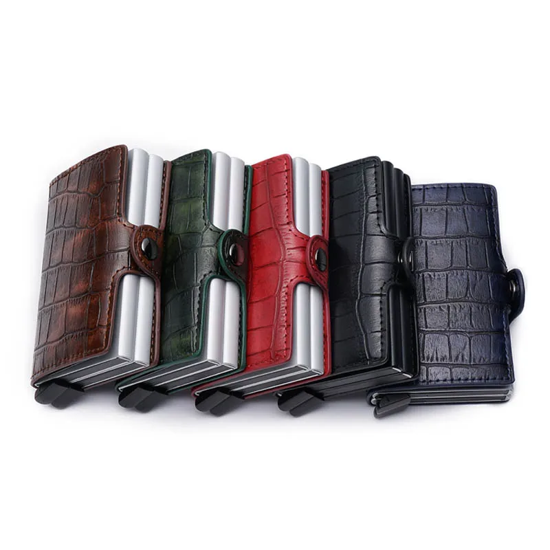 

New Crocodile pattern Card Holder RFID Blocking Aluminium Business ID Credit Card holder Men Slim Double Case Wallet Purse