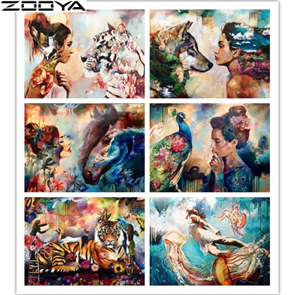 

5d diy diamond painting full drill square pictures of rhinestones diamond embroidery sale diamond mosaic"Woman&animal"gift SF01