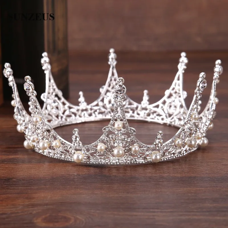 Новый Круглый корона жемчуг кристалл свадебная тиара высокое качество принцессы головные уборы Свадебные Корона принадлежности для волос
