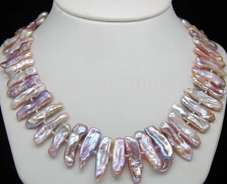 

Free Shipping MP" NATURAL AAA+QUALITY BIWA PEARL NECKLACES 925S 18