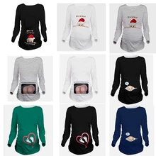 2019 outono das mulheres 3d t-shirts de natal de maternidade manga longa adorável bebê burro impressão t camisa grávida topos roupas(China)