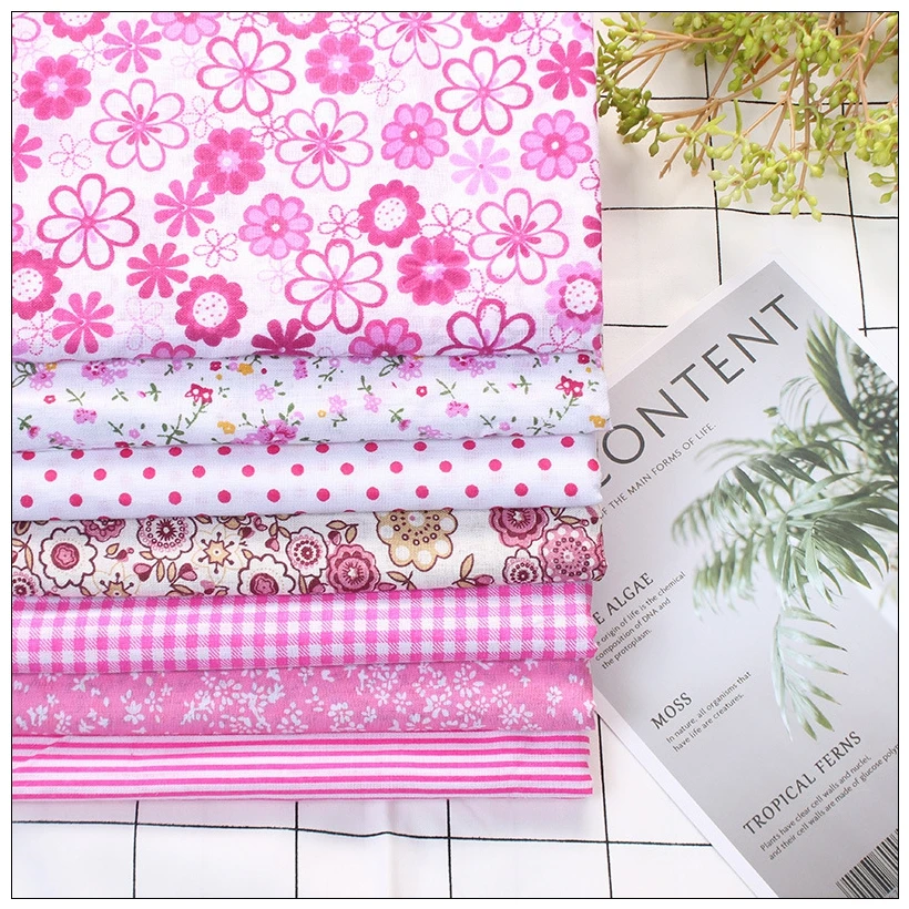 

7Pcs/Lot,100% Cotton Plain Pink style Printed Quilted Fabrics Set,Textile Patchwork,Fabric for Sewing,Tissue,Cloth,Tilda50x50cm
