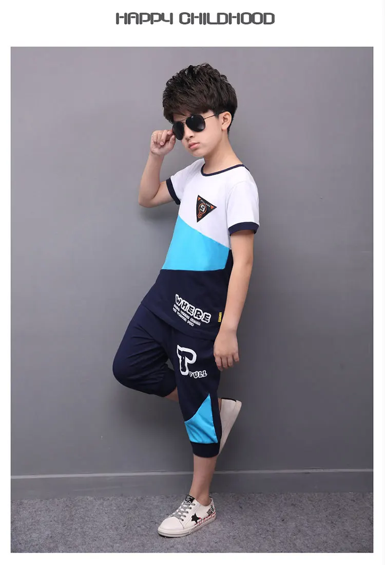 Casual Active Boys Clothes Set Summer Teenage T Shirt Short Pants Children Suit 2019 Kids Outfits Sports Clothing For Boys 2 Pcs (8)