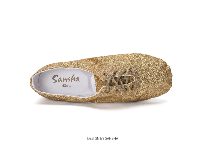 Sansha/Блестящая джазовая обувь унисекс; Потрясающие блестящие современные джазовые танцевальные туфли с раздельной подошвой; цвет золотистый, черный, серебристый; обувь для выступлений; JS9GL