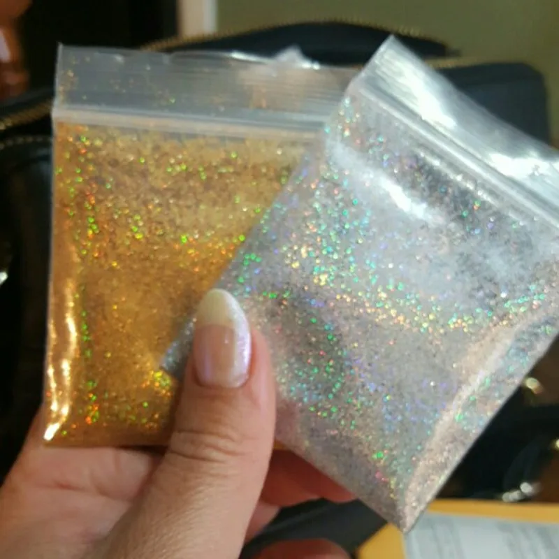 

10Gram-0.2MM(008inch) Holographic Laser Silver & Gold Shining Fine Nail Glitter Dust Powder for Nail Polish Glitter Decorations