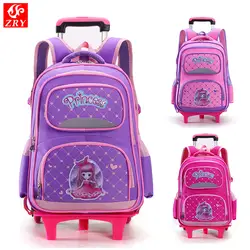 Съемные детские школьные сумки с 3 колесами лестницы дети девочки принцесса школьный ранец на колесиках багаж книга сумки дети рюкзак с