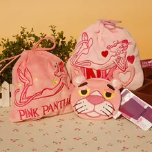 cool 1PCS Pink Pather Anime Cartoon Drawstring Bags Cute Plush storage handbags makeup bag Coin Bundle