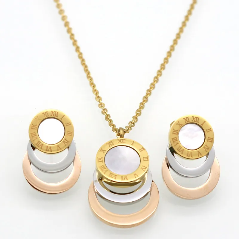 

Consist 3 Colour Gold/Silver/Rose Gold Stainless Steel Jewelry Stes Brand Women Earrings & Necklace Jewelry Set For Female