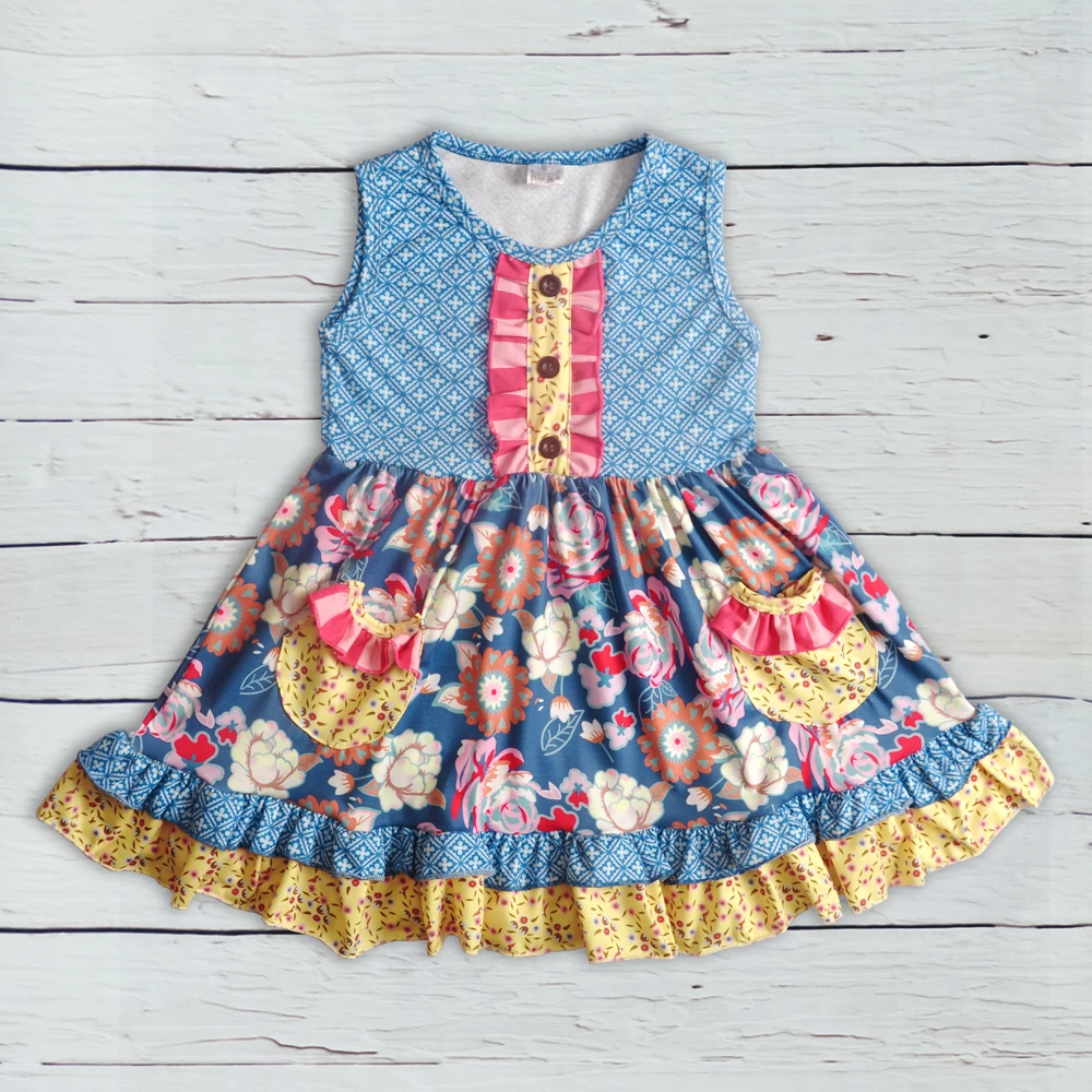 

CONICE NINI Boutique Baby Girl Dresses Sleeveless Summer Dress Cotton Baby Remake Clothes Girls Ruffle Dresses LYQ812-497