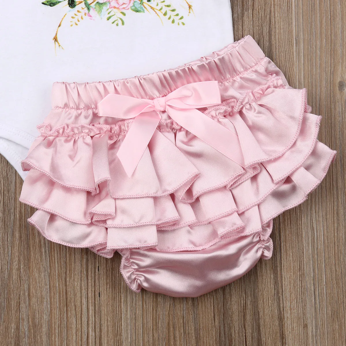 Newborn Kid Baby Girl 0-3T Deer Short Sleeve Romper Silk Shorts Cotton Outfit Clothes