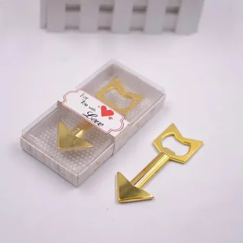 

YwBeyond new! 100pcs/lot zinc alloy golden coated arrow beer opener wedding favors, bridal showers birthday event party supplies