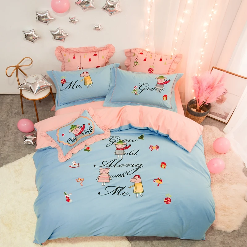80S Cotton Cute pig Bedding Set Queen King size Bedding Sets Bed Sheet
