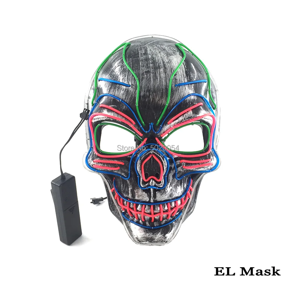 Прямая Череп Наружное освещение EL Маска Косплей демона светящаяся маска страшная светодиодная маска для Хэллоуина ночной клуб вечерние