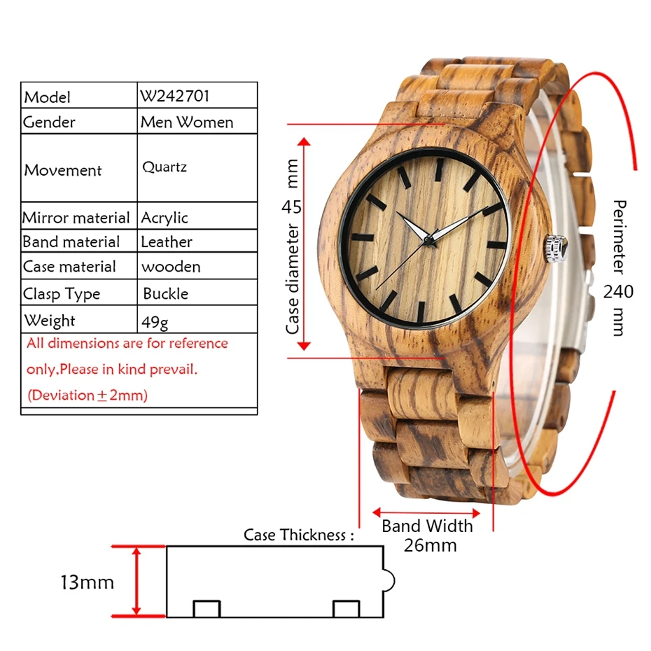 Zebra Wooden Watch Mens Quartz Minimalist Handmade Natural Wood Striped Top Brand Luxury Reloj Hombre Clock Hours Gifts for Men 2019 2020 (6)