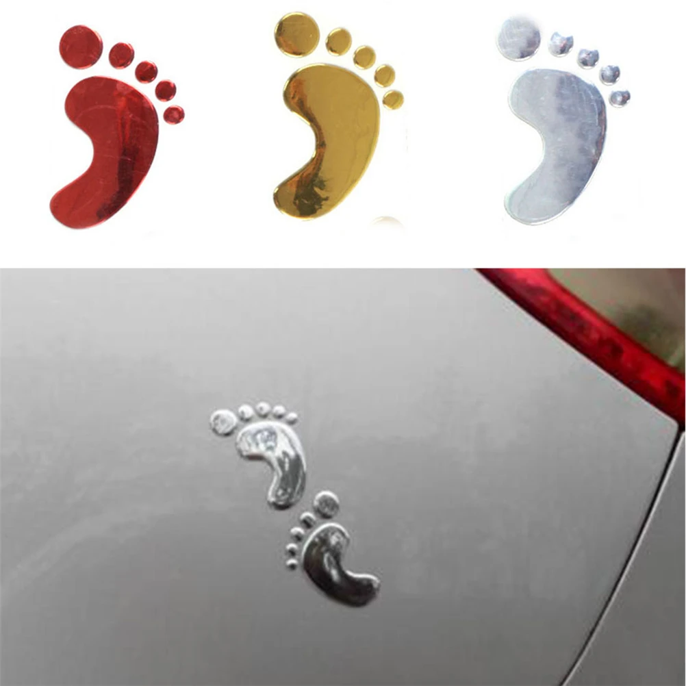 

1 pair PVC 3D Little Feet Stereoscopic Car Stickers 3D PVC Baby Footprint Chromed Car Sticker