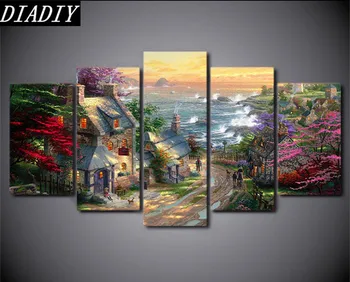 

5 pcs,Full round 5D DIY Diamond Painting Cartoon,Diamond Embroidery Fairy Tale Castle Cross Stitch Mosaic,stickers home decor