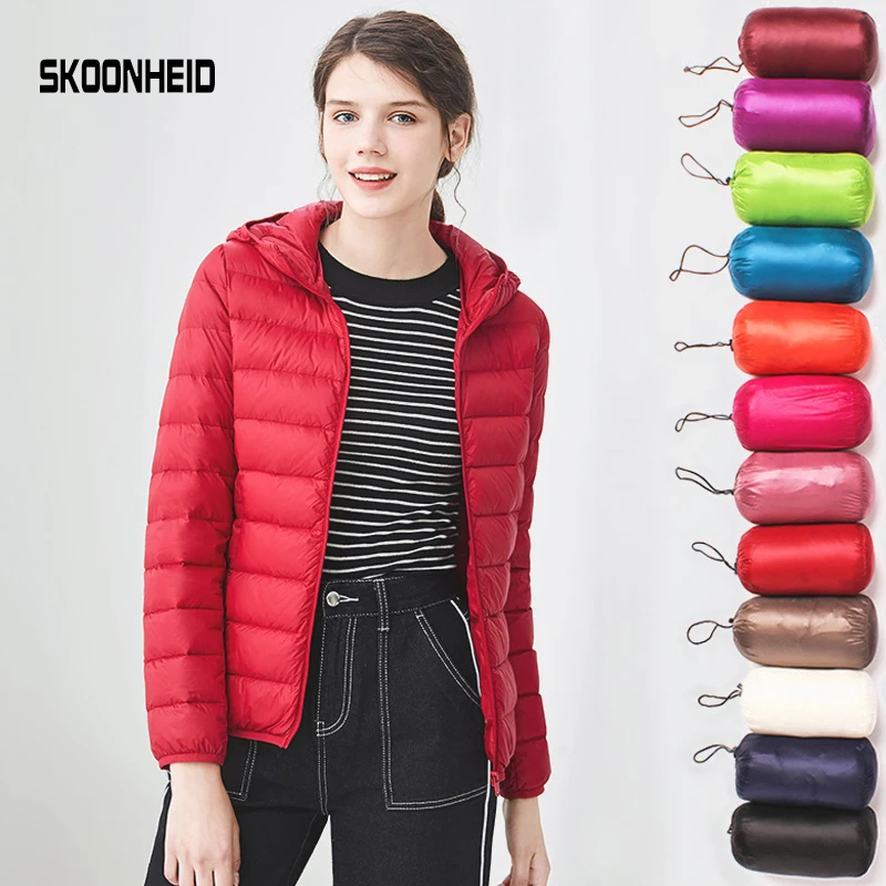 

Down jacket women hooded ultra thin 90% Ultra Light duck down coat Female winter large sizes Solid Portable warm jackets woman