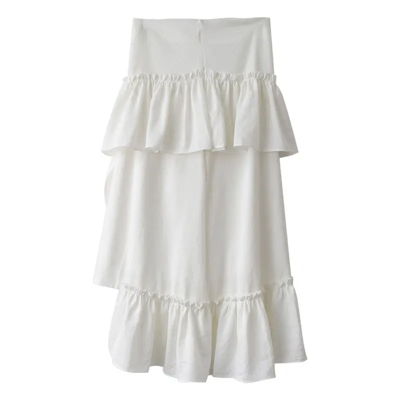 

2019 Spring and Summer New High Waist A Word White Irregular Chiffon Skirt Long Fairy