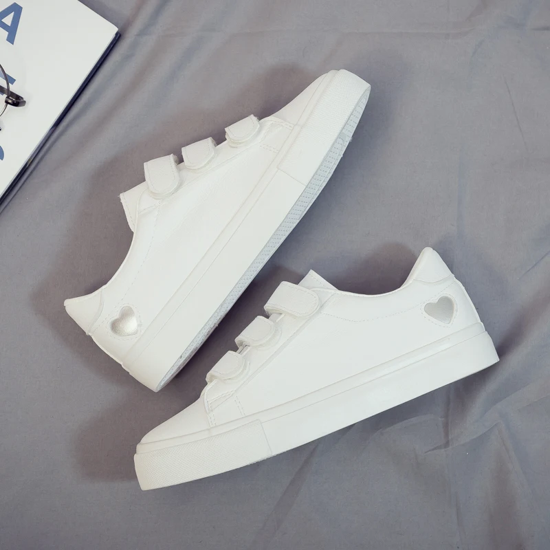 US $17.99 Women Sneakers Leather Shoes Spring Trend Casual Flats Sneakers Female New Fashion Comfort Cute Heart Vulcanized Platform Shoes