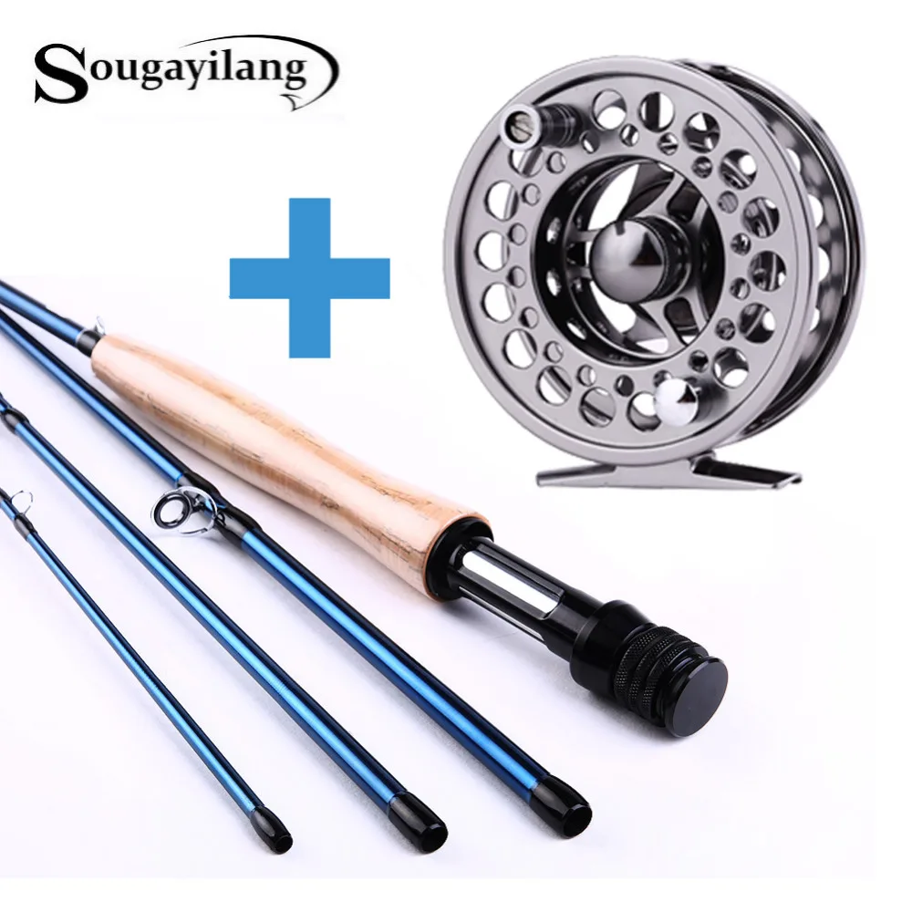 Sougayilang 2.7m Red Blue Fly Fishing Rod with Reel 4 Sections Carbon