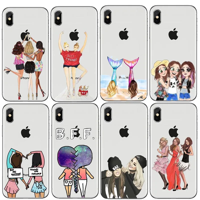 

best friend forever lovers couple cell Soft Silicone TPU phone Cover case For iphone XS MAX XR 4 4s 5 5s SE 5c 6 6s 7 8 X plus