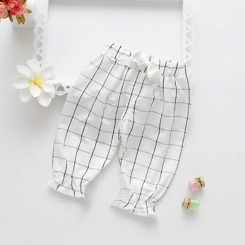 Chivry Baby Gilrs Summer Thin Plaid Dot Pants Toddler Infant Kids Boys Girls Anti-Mosquito Pants Cropped Trousers Child Clothing